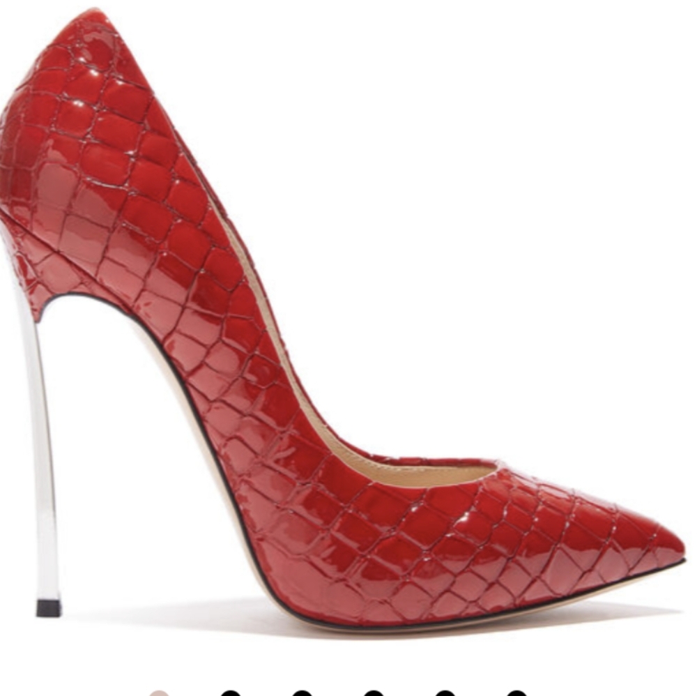 Casadei Blade Stiletto Pumps Cherry Red Croc Leather, Sz 39